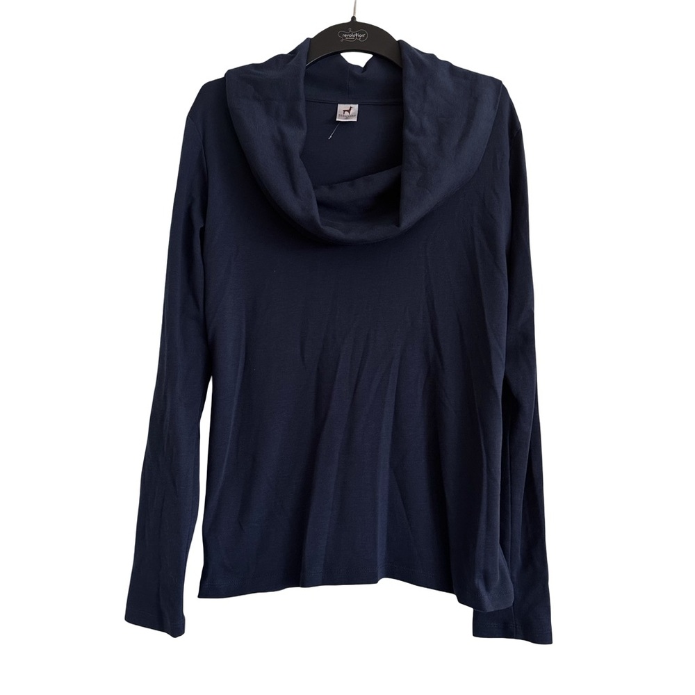 Peruvian Connection Navy Blue Pima Cotton Long Sleeve Cowl Neck Pullover Top